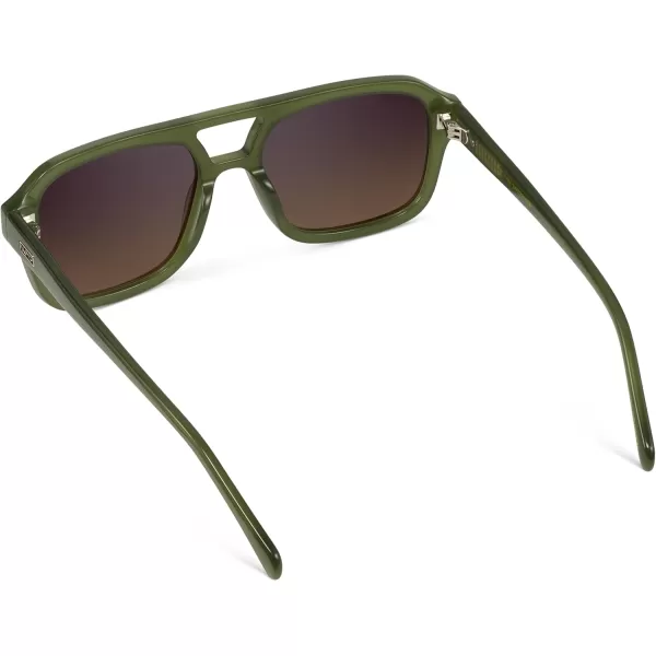 imageWearMe Pro WMP Eyewear  Womens Polarized Retro Square Aviator Sunglasses Double Bridge Oversized Frame UV ProtectionMilky Olive Green  Sunset Gradient Lens
