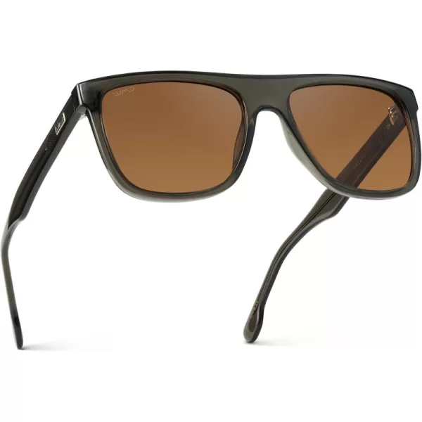 imageWMP Eyewear  Mens Bold FlatTop Square Sunglasses Polarized Lenses 100 UV Protection Lightweight ampamp DurableCrystal Carbon Grey  Terracotta Lens
