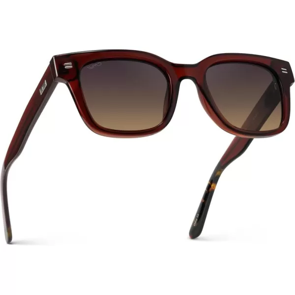 imageWMP Eyewear  Mens Classic Square Sunglasses Lightweight Acetate Frame with Polarized Lenses 100 UV ProtectionRed Garnet  Gradient Amber Lens
