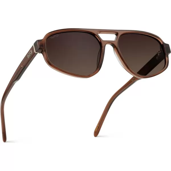 imageWMP Eyewear  Womens Retro Double Bridge Aviator Sunglasses with Polarized Lenses Lightweight Frame ampamp Full UV ProtectionCrystal Brown  Dark Beige Gradient Lens