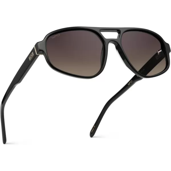 imageWMP Eyewear  Womens Retro Double Bridge Aviator Sunglasses with Polarized Lenses Lightweight Frame ampamp Full UV ProtectionGloss Black  Smoke Gradient Lens