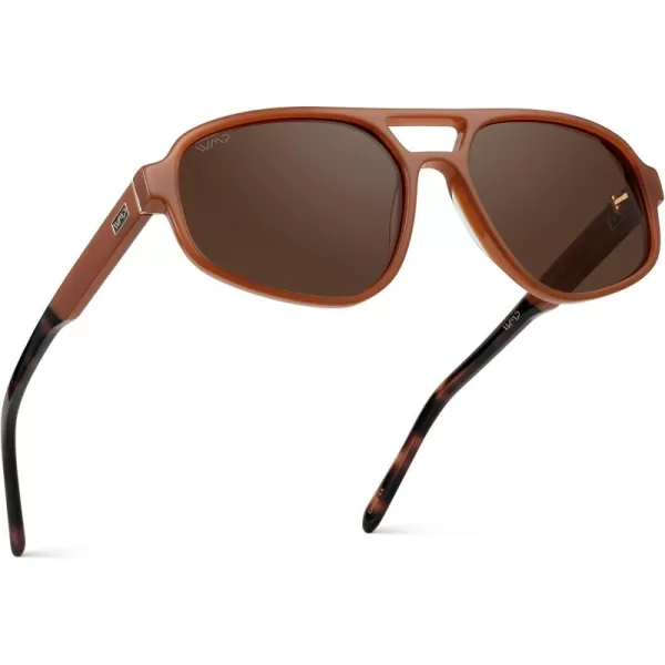 imageWMP Eyewear  Womens Retro Double Bridge Aviator Sunglasses with Polarized Lenses Lightweight Frame ampamp Full UV ProtectionMilky Rust Tortoise  Brown Lens