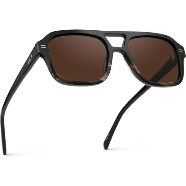 imageWearMe Pro WMP Eyewear  Womens Polarized Retro Square Aviator Sunglasses Double Bridge Oversized Frame UV ProtectionGloss Black Mineral  Brown Lens