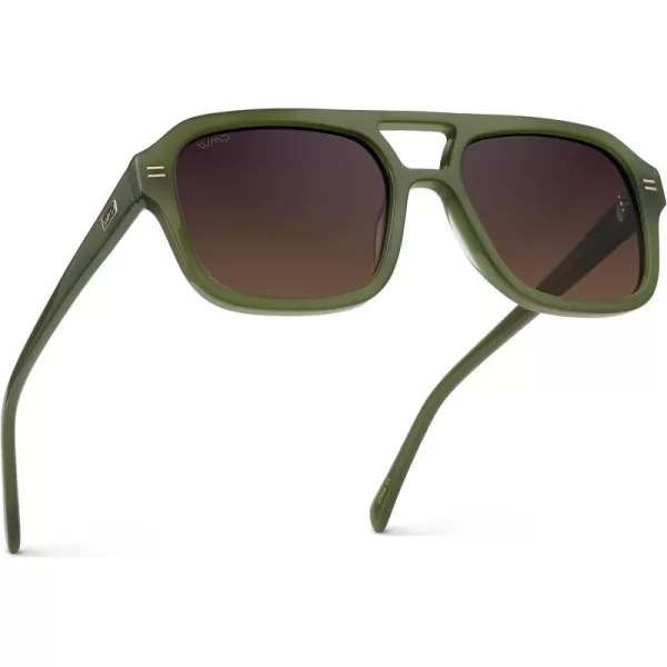imageWearMe Pro WMP Eyewear  Womens Polarized Retro Square Aviator Sunglasses Double Bridge Oversized Frame UV ProtectionMilky Olive Green  Sunset Gradient Lens
