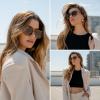 imageWearMe Pro  RetroInspired Square Double Bridge Aviator Womens Sunglasses Oversized Frame with Polarized UV ProtectionCrystal Brown Grain  Brown Gold Gradient Lens