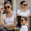 imageWearMe Pro  Womens Polarized Round Retro DoubleBridge Vintage SunglassesTortoiseBlack Lens