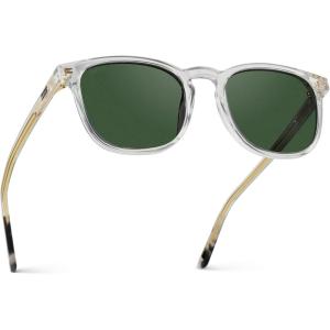 imageWMP Eyewear  Mens Polarized Modern Rounded Square SunglassesClear  Smoke Green Lens