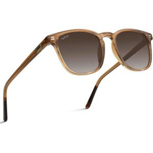 imageWMP Eyewear  Mens Polarized Modern Rounded Square SunglassesCrystal Brown Frame  Brown Gradient Lens