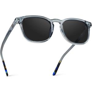imageWMP Eyewear  Mens Polarized Modern Rounded Square SunglassesCrystal Cadet Grey Frame  Black Lens