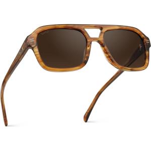imageWearMe Pro  RetroInspired Square Double Bridge Aviator Womens Sunglasses Oversized Frame with Polarized UV ProtectionCrystal Brown Grain  Brown Gold Gradient Lens