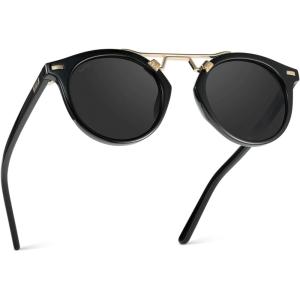 imageWearMe Pro  Womens Polarized Round Retro DoubleBridge Vintage SunglassesBlack  Black Gradient Lens