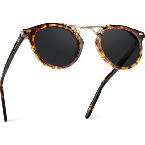 imageWearMe Pro  Womens Polarized Round Retro DoubleBridge Vintage SunglassesTortoiseBlack Lens