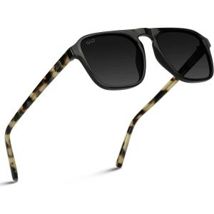 imageWearMe Pro Polarized Modern Aviator OneBridge Square Mens SunglassesBlack Beige Tortoise  Black Lens