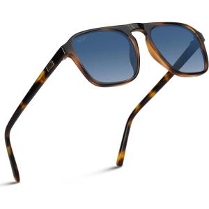 imageWearMe Pro Polarized Modern Aviator OneBridge Square Mens SunglassesTortoise Brown  Blue Gradient Lens