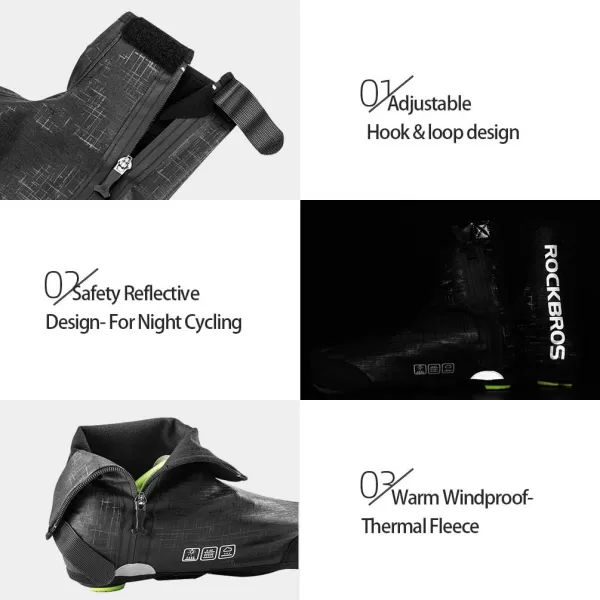 ROCKBROS Cycling Shoe Covers Thermal Bike Shoe Covers Windproof Shoe Warmers Overshoes Mountain Road Bike Shoes Covers FleeceBlack