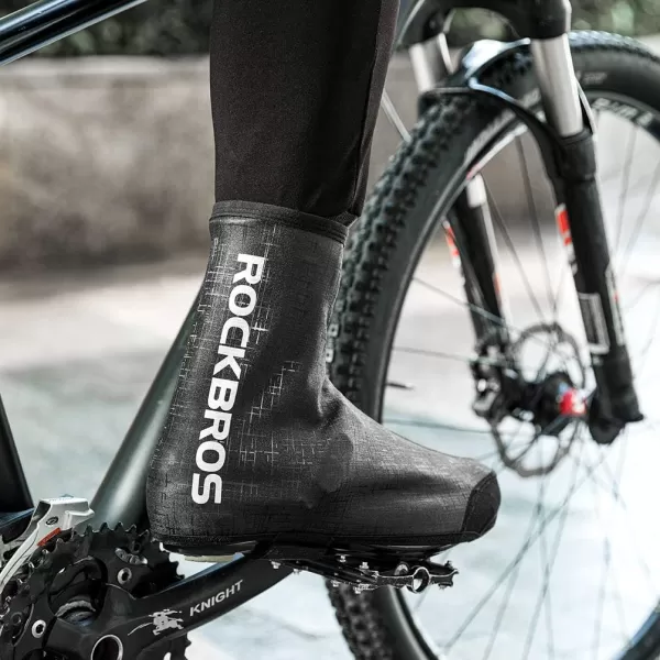 ROCKBROS Cycling Shoe Covers Thermal Bike Shoe Covers Windproof Shoe Warmers Overshoes Mountain Road Bike Shoes Covers FleeceBlack