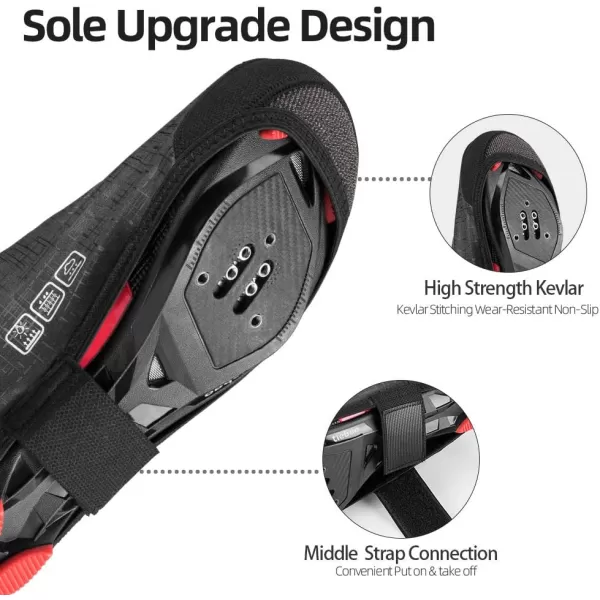 ROCKBROS Cycling Shoe Covers Thermal Bike Shoe Covers Windproof Shoe Warmers Overshoes Mountain Road Bike Shoes Covers FleeceBlack