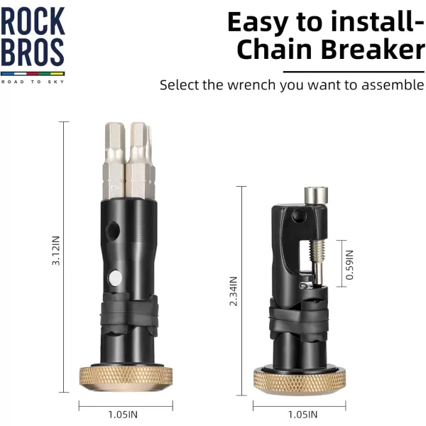 ROCKBROS Handlebar End Plugs Bike Multitool Repair Tool Set Includes Chain Tool Torx T25 Hex 345mm Allen Wrench Set Bike Accessories Pocket Tool Kit for RoadMountain Bikes