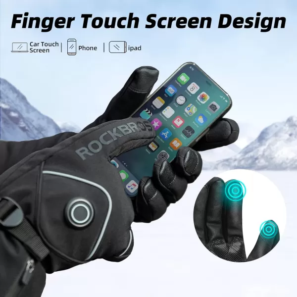 ROCKBROS Heated Gloves for Men Women Rechargeable Battery Electric Heated Gloves Winter Heated Motorcycle Gloves Touchscreen for Cycling Skiing SnowboardingXLarge