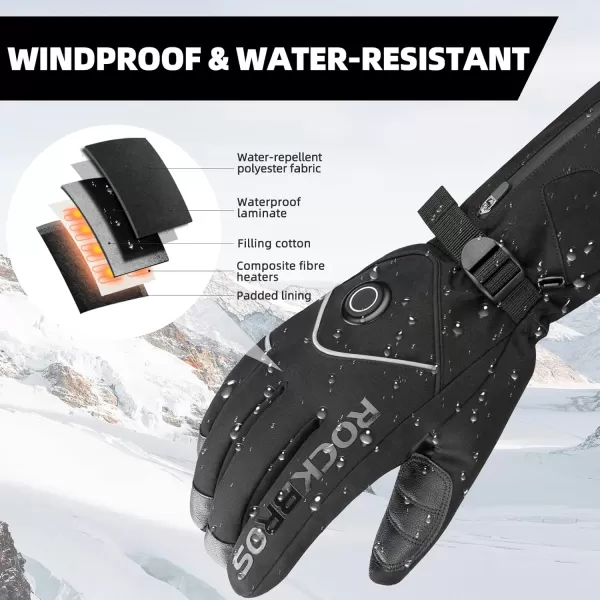 ROCKBROS Heated Gloves for Men Women Rechargeable Battery Electric Heated Gloves Winter Heated Motorcycle Gloves Touchscreen for Cycling Skiing SnowboardingXLarge