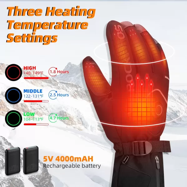 ROCKBROS Heated Gloves for Men Women Rechargeable Battery Electric Heated Gloves Winter Heated Motorcycle Gloves Touchscreen for Cycling Skiing SnowboardingXLarge