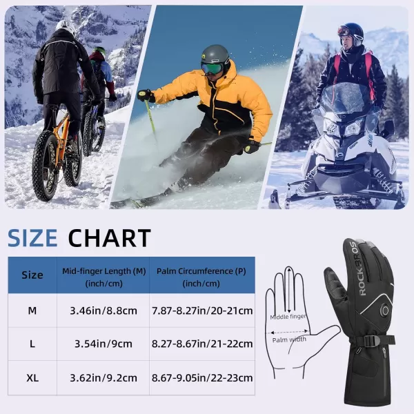 ROCKBROS Heated Gloves for Men Women Rechargeable Battery Electric Heated Gloves Winter Heated Motorcycle Gloves Touchscreen for Cycling Skiing SnowboardingXLarge