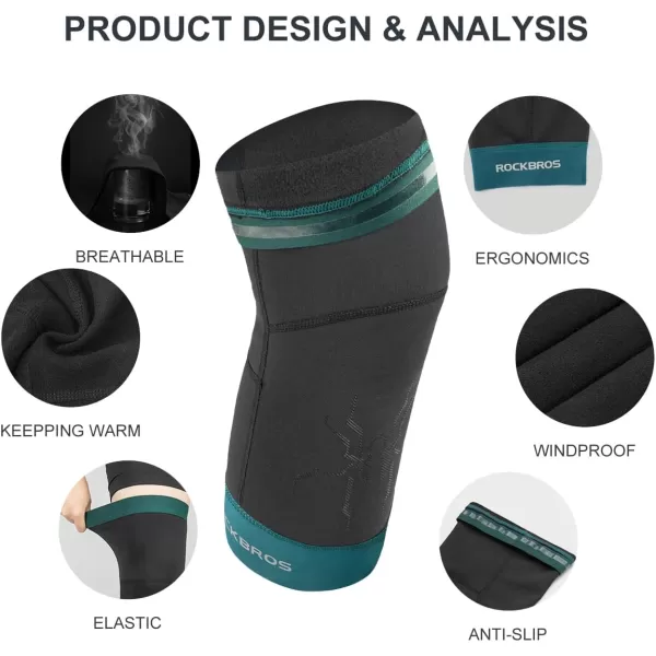 ROCKBROS Knee Warmer for Men Thermal Leg Warmer Knee Brace Antislip Knee Sleeves Winter for Basketball Cycling Knee WarmerBlack Green