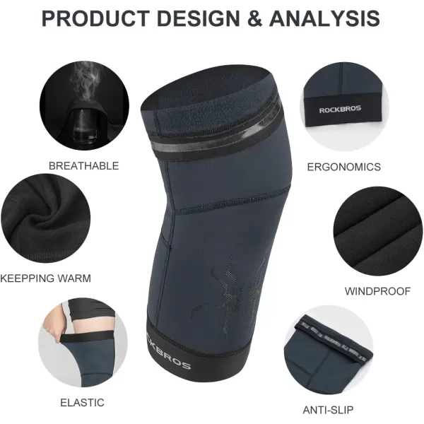 ROCKBROS Knee Warmer for Men Thermal Leg Warmer Knee Brace Antislip Knee Sleeves Winter for Basketball Cycling Knee WarmerBlue Black