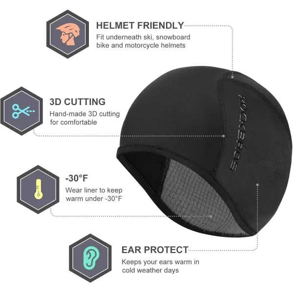 ROCKBROS Thermal Skull Cap Winter Hats for Men Women Ear Warmers Cold Weather Gear Helmet Liner for Cycling Running SkiBlack1