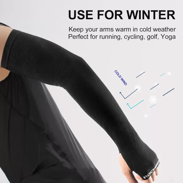 ROCKBROS Winter Arm Warmer Knit Long Arm Sleeves Warm for Women Men Running Cycling Sports Fingerless Driving GlovesLong Type