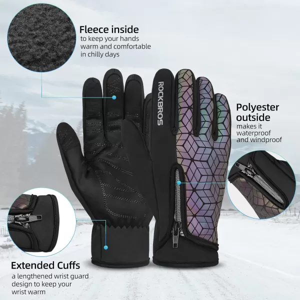ROCKBROS Winter Cycling Gloves for Men Women Winter Fleece Full Finger Bike Gloves Touch Screen Road Mountain Bicycle Glovesblack colorful