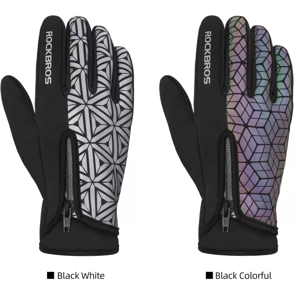 ROCKBROS Winter Cycling Gloves for Men Women Winter Fleece Full Finger Bike Gloves Touch Screen Road Mountain Bicycle Glovesblack colorful