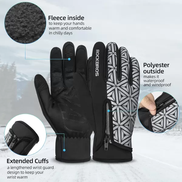 ROCKBROS Winter Cycling Gloves for Men Women Winter Fleece Full Finger Bike Gloves Touch Screen Road Mountain Bicycle Glovesblack white