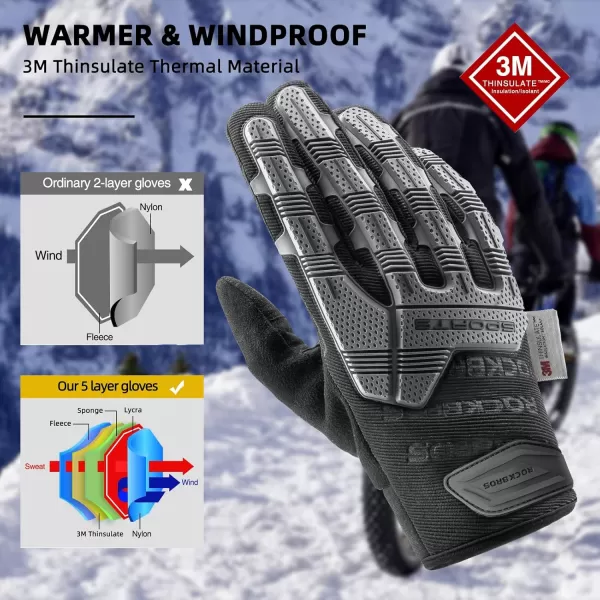ROCKBROS Winter Motorcycle Bike Gloves for Men Women Touchscreen Thermal Motorcycle Gloves with Palm Padding Windproof Cold Weather Motorcycle Gloves with Hard Knuckle Protection Thinsulate MTB GlovesUSA SAsian M