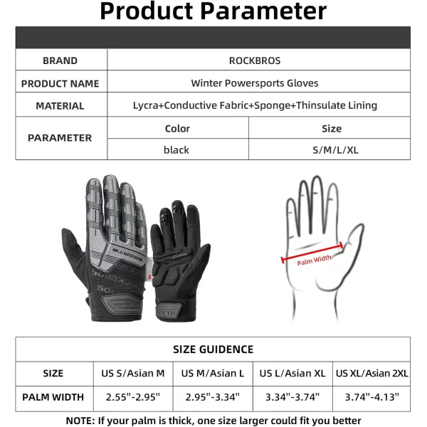 ROCKBROS Winter Motorcycle Bike Gloves for Men Women Touchscreen Thermal Motorcycle Gloves with Palm Padding Windproof Cold Weather Motorcycle Gloves with Hard Knuckle Protection Thinsulate MTB GlovesUSA SAsian M