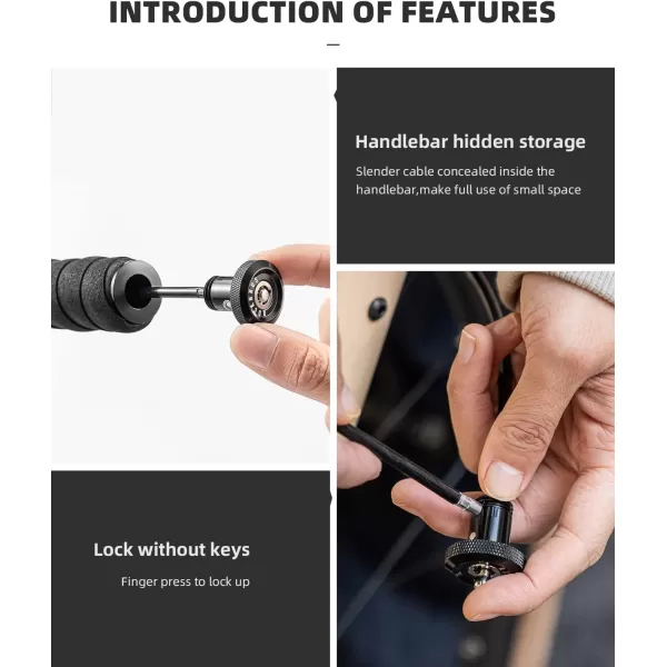 ROCKBROSRoad to Sky Bike Cable Lock Hidden in Handlebars Helmet Lock Zinc Alloy Lock Cylinder Aluminum Shell 256 inches for Roadbike