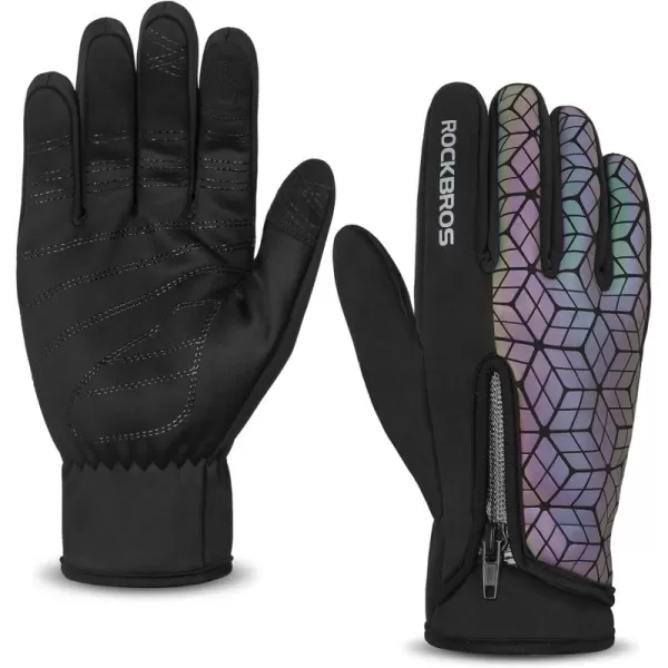 ROCKBROS Winter Cycling Gloves for Men Women Winter Fleece Full Finger Bike Gloves Touch Screen Road Mountain Bicycle Glovesblack colorful