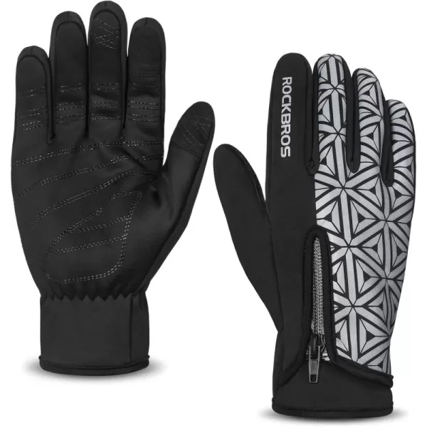 ROCKBROS Winter Cycling Gloves for Men Women Winter Fleece Full Finger Bike Gloves Touch Screen Road Mountain Bicycle Glovesblack white