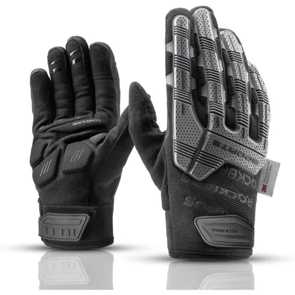 ROCKBROS Winter Motorcycle Bike Gloves for Men Women Touchscreen Thermal Motorcycle Gloves with Palm Padding Windproof Cold Weather Motorcycle Gloves with Hard Knuckle Protection Thinsulate MTB GlovesUSA SAsian M