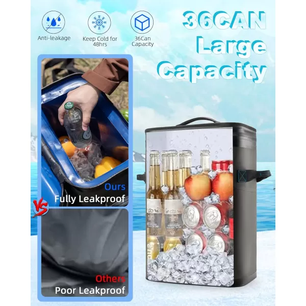 ROCKBROS Backpack Cooler 36 Can Insulated Portable Cooler Waterproof Soft Cooler for Ice Lunch Beverages Beers Camping Fishing Travel and Picnic