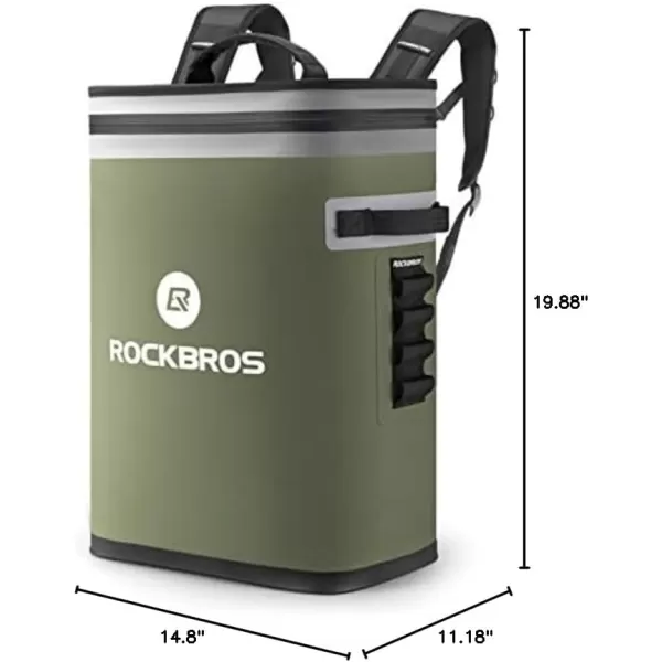 ROCKBROS Backpack Cooler LeakProof Soft Sided Cooler Waterproof Insulated Backpack Cooler Bag 36 Can Soft Cooler for Camping Fishing Party Outdoor Adventure Picnic36 Can Green