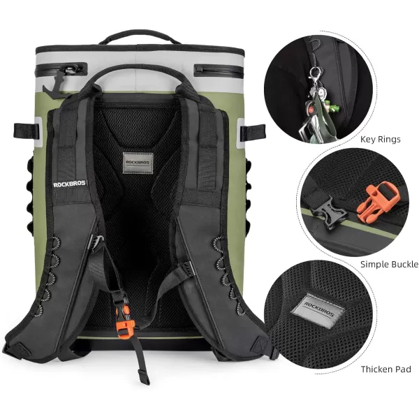 ROCKBROS Backpack Cooler LeakProof Soft Sided Cooler Waterproof Insulated Backpack Cooler Bag 36 Can Soft Cooler for Camping Fishing Party Outdoor Adventure Picnic36 Can Green