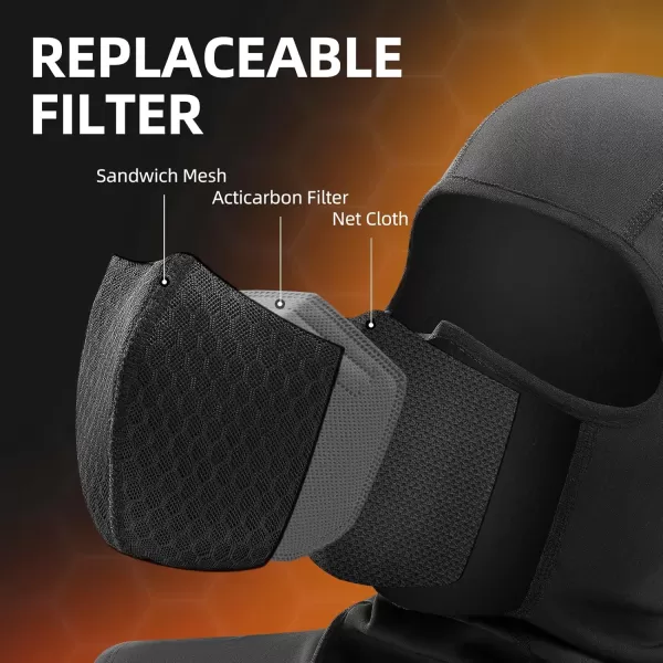 ROCKBROS Balaclava Ski Mask with Zipper Winter Full Face Cover Waterproof for Men Women Winter Fleece Hood Black for Skiing Cycling