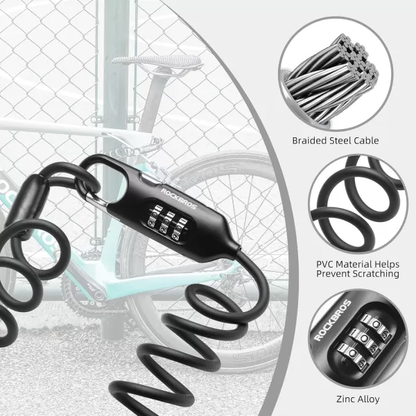 ROCKBROS Bike Lock Cable Combination Motorcycle Helmet Lock High Security Bicycle Lock  6FT Long Portable AntiTheft for ScooterBicycleEbikeBlack