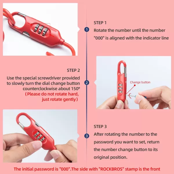 ROCKBROS Bike Lock Cable Combination Motorcycle Helmet Lock High Security Bicycle Lock  6FT Long Portable AntiTheft for ScooterBicycleEbikeRed