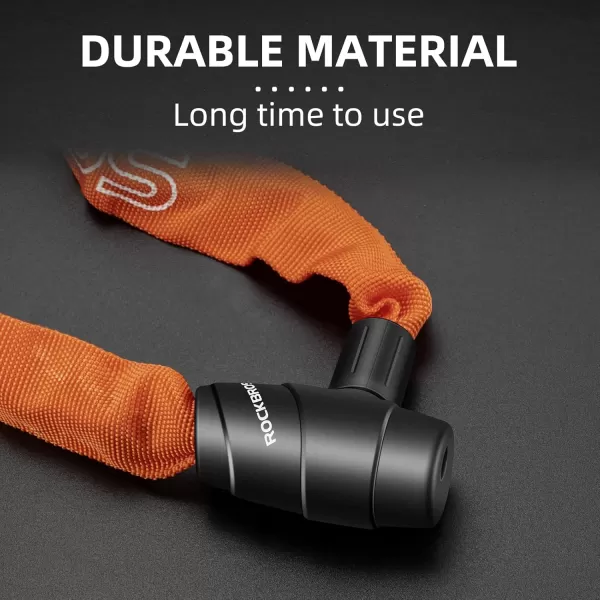 ROCKBROS Bike Lock Chain Bicycle Lock Heavy Duty Anti Theft 3 Ft Long 5mm Thick Bike Chain Lock with Key Set Cut Proof Security Scooter Lock Commuter Lock for Door Gate Fence GrillOrangeKey