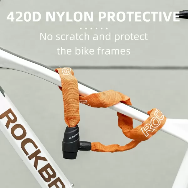 ROCKBROS Bike Lock Chain Bicycle Lock Heavy Duty Anti Theft 3 Ft Long 5mm Thick Bike Chain Lock with Key Set Cut Proof Security Scooter Lock Commuter Lock for Door Gate Fence GrillOrangeKey