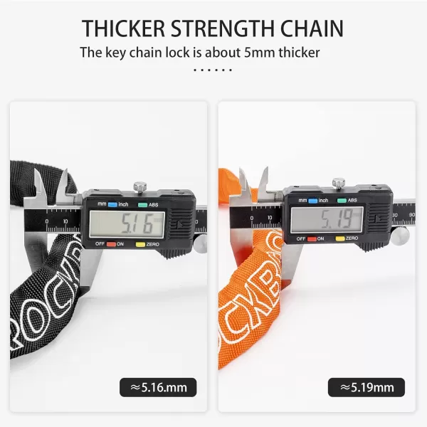 ROCKBROS Bike Lock Chain Bicycle Lock Heavy Duty Anti Theft 3 Ft Long 5mm Thick Bike Chain Lock with Key Set Cut Proof Security Scooter Lock Commuter Lock for Door Gate Fence GrillOrangeKey