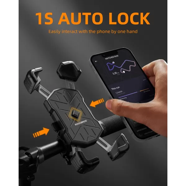ROCKBROS Bike Phone Holder Motorcycle Phone Mount 1s LockSecure Protection 360 Rotatable Phone Holder Compatible with iPhoneSamsung and More 45quot to 72quot SmartphonesBlack