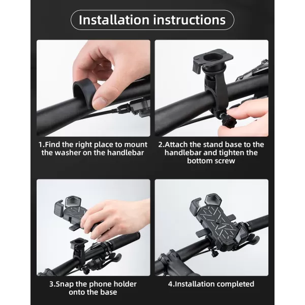 ROCKBROS Bike Phone Holder Motorcycle Phone Mount 1s LockSecure Protection 360 Rotatable Phone Holder Compatible with iPhoneSamsung and More 45quot to 72quot SmartphonesBlack